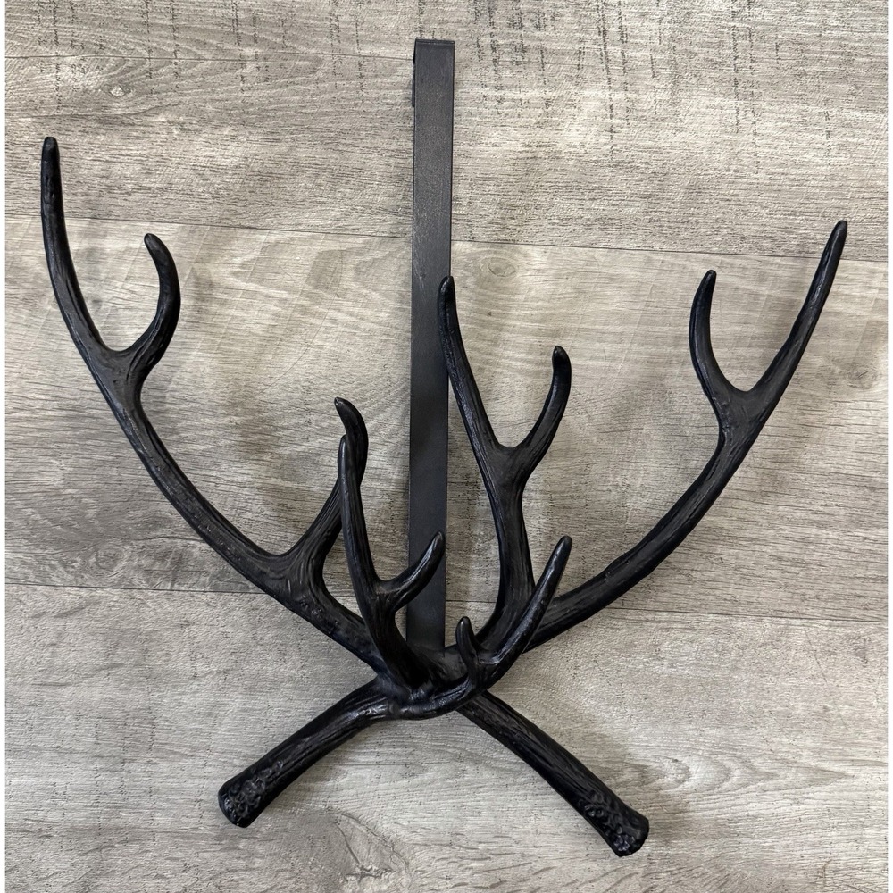 Cast Iron Deer Antler Antlers Over the Door Coat Hooks Purses Cabin Hunting - Picture 3 of 6